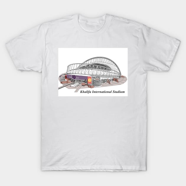 Sketching of Stadium in Qatar T-Shirt by Roza@Artpage